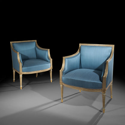 Fine Pair of George III Cream Painted and Parcel Gilt Armchairs