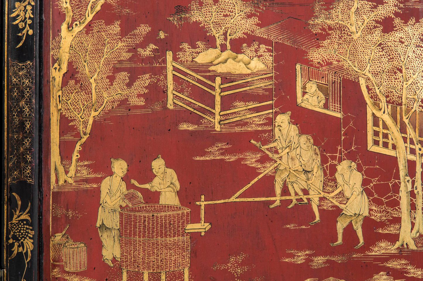 Fine Chinoiserie Red Lacquer Screen