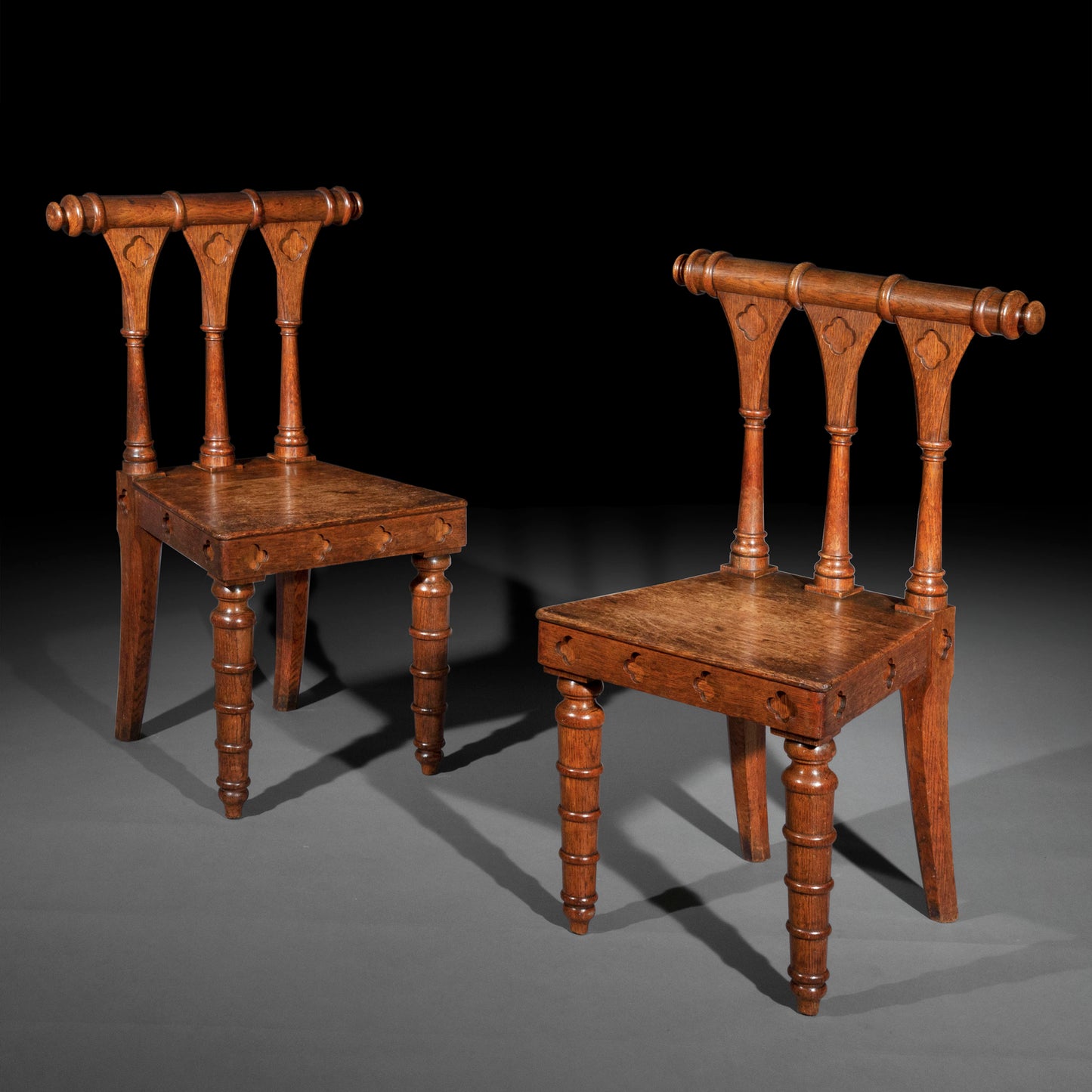 Pair of Regency Architectural Gothic Hall Chairs