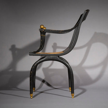 Madeleine Castaing: Pair of Antique Curule Armchairs, after Chapuis