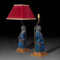 Pair of Chinese Flambe Glazed Foo Dog Table Lamps