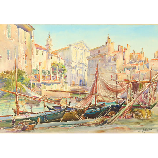 A. Mathis (1873-1940), Un port à Martigues, Fine Watercolour