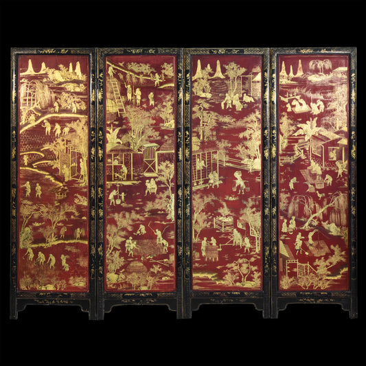 Fine Chinoiserie Red Lacquer Screen