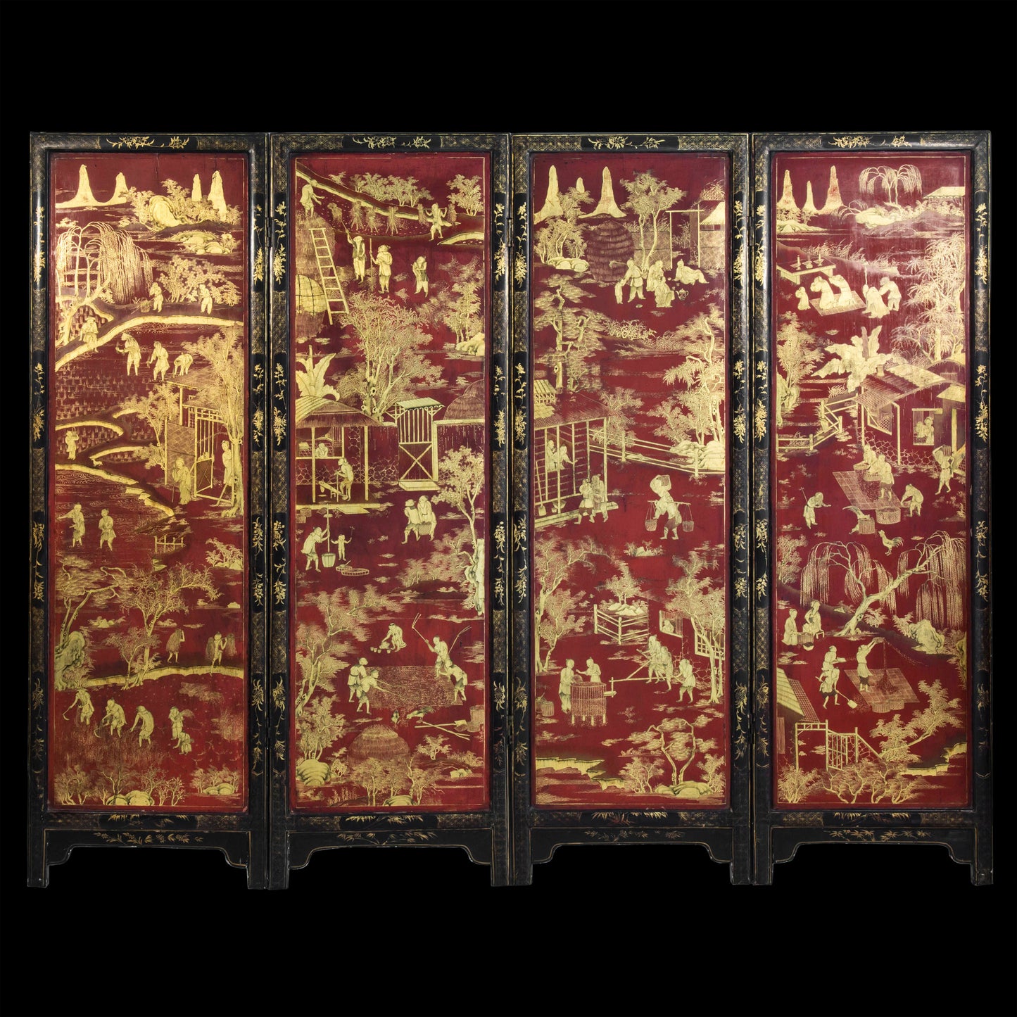 Fine Chinoiserie Red Lacquer Screen