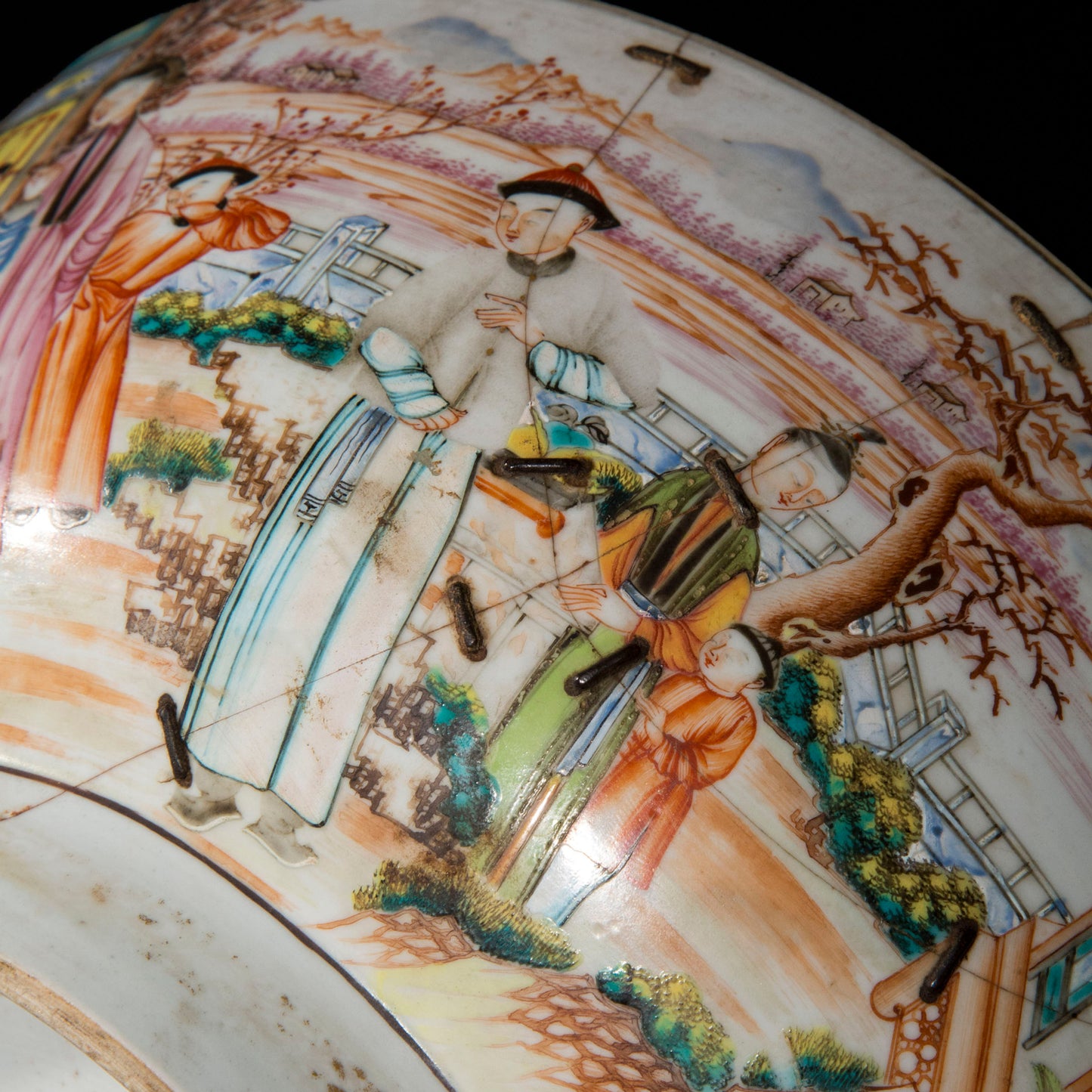 18th Century Chinese Export Porcelain Bowl with Old Riveted Repairs