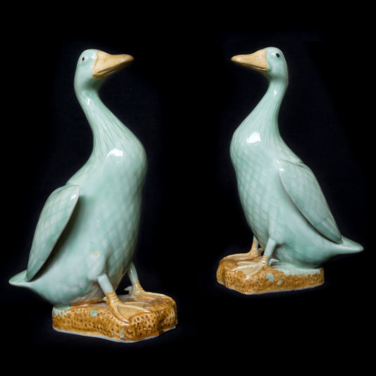 Pair of Chinese Celadon-glazed Porcelain Ducks