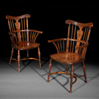 Fine Pair of Arts and Crafts Mahogany Windsor Armchairs