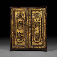 Early 19th Century Chinoiserie Black Lacquer Miniature Cabinet