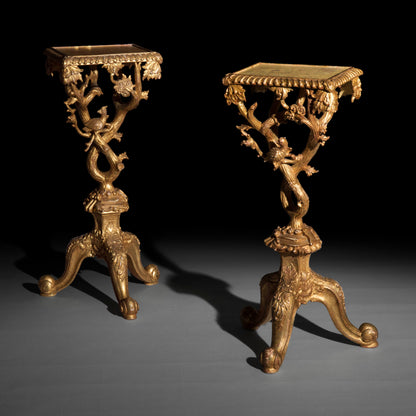 Pair of Chippendale Style Chinoiserie Giltwood Stands