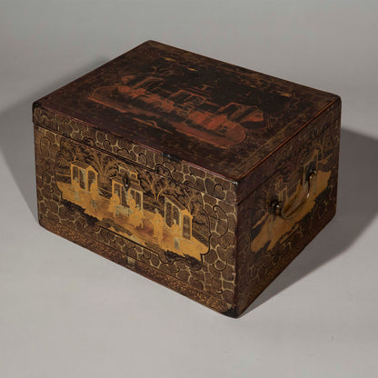 Large 19th Century Chinese Lacquer Box or Tea Chest