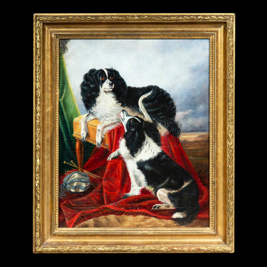 19th Century Painting of Two King Charles Spaniels