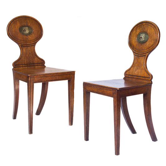 Pair of George III Oak Hall Chairs