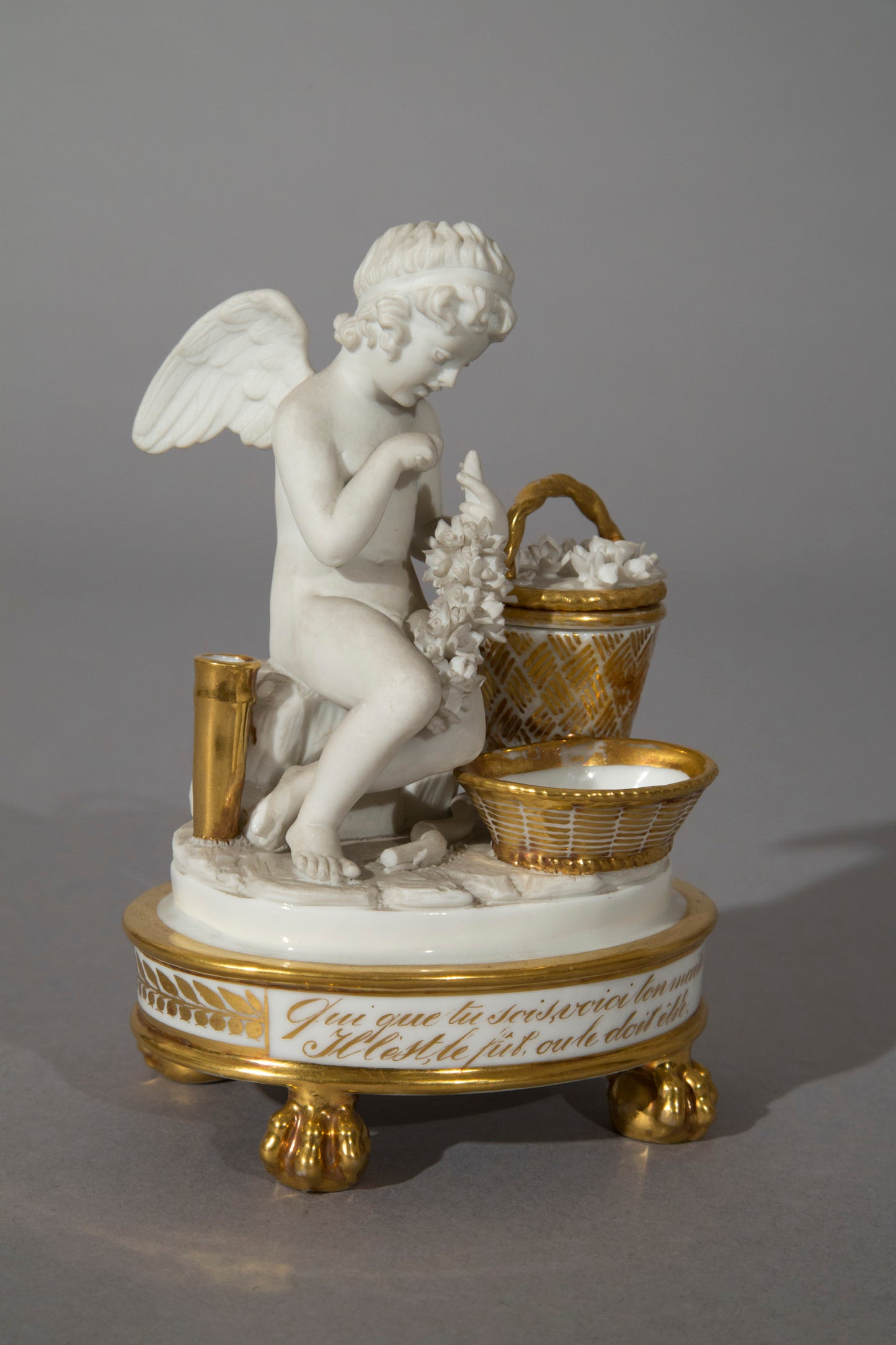 Antique Porcelain Cherub Figurine, French 19th Century