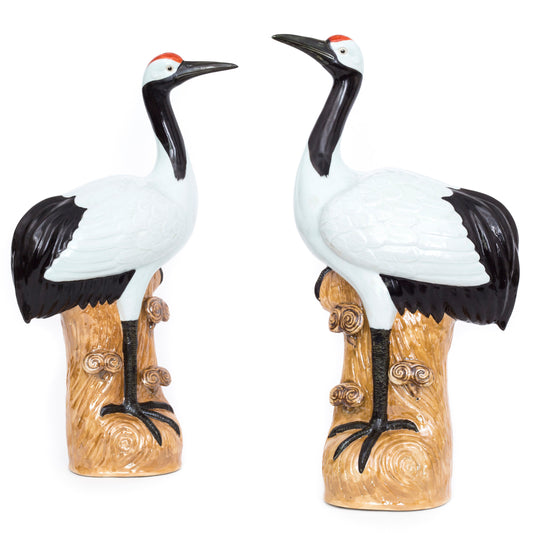 Massive Pair Of Chinese Republican Porcelain Glazed Cranes