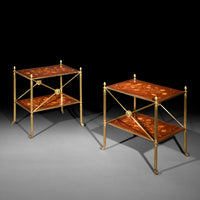 Pair of Brass and Marquetry Tables in the manner of Mallett
