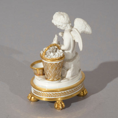 Antique Porcelain Cherub Figurine, French 19th Century