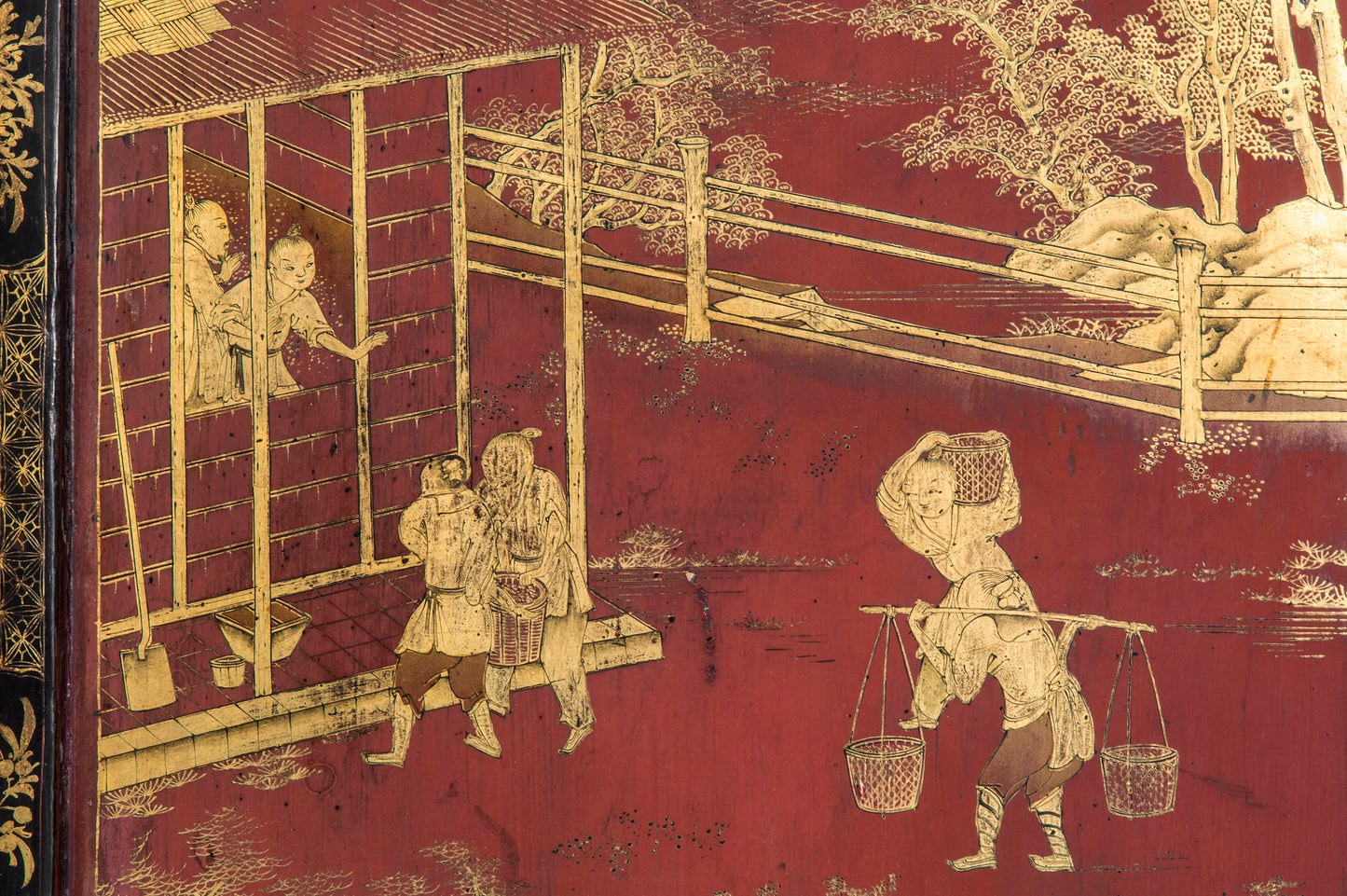 Fine Chinoiserie Red Lacquer Screen