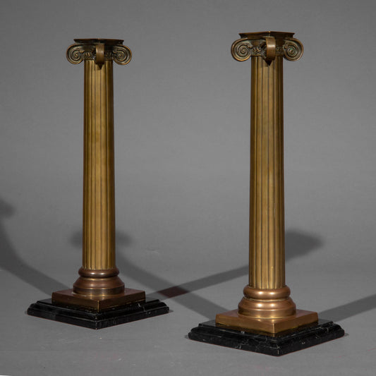 Pair of Ionic Column Bronze Candlesticks