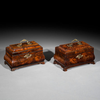 Pair of George III Chippendale Bombé Tea Caddies