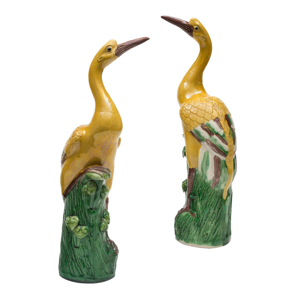 Large Pair Of Chinese Porcelain Glazed Cranes