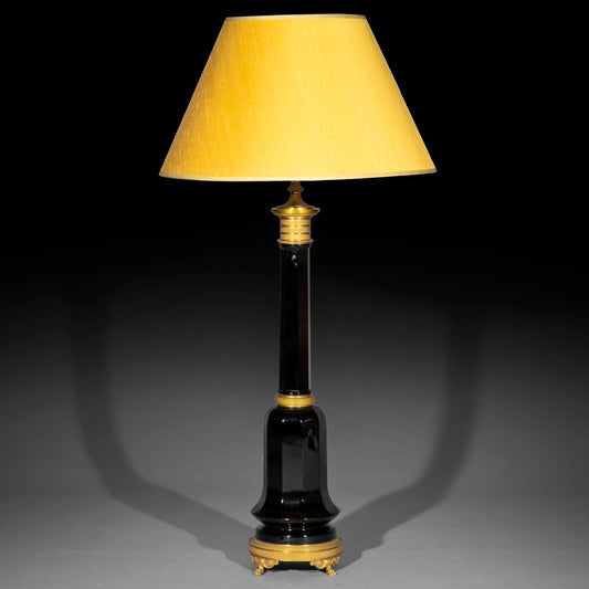 Tall 19th Century Black Glass Lamp