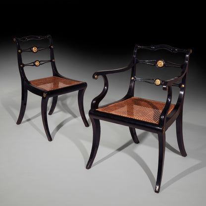 Set of Eight Regency Klismos Dining Chairs, by John Gee