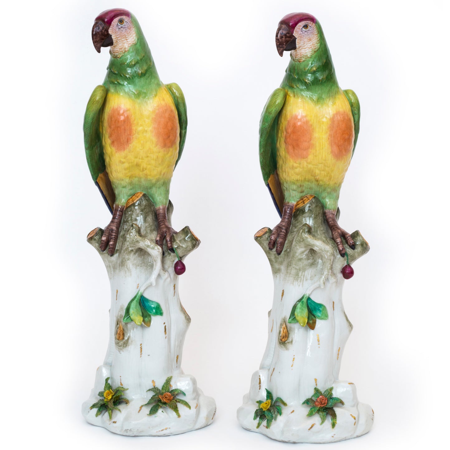 Massive Pair of Volkstedt Meissen Style Porcelain Macaw Parrots