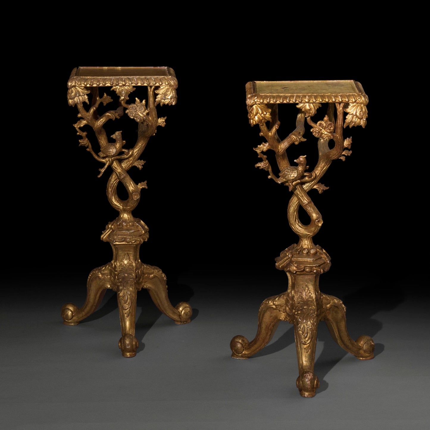 Pair of Chippendale Style Chinoiserie Giltwood Stands