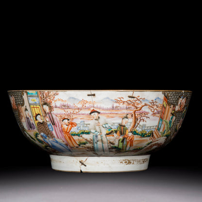 18th Century Chinese Export Porcelain Bowl with Old Riveted Repairs