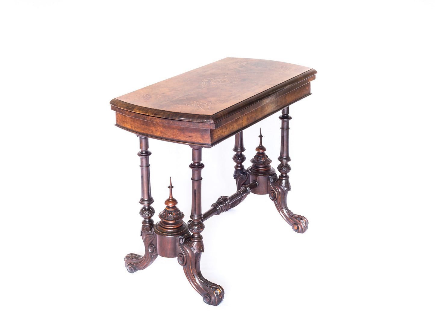 Victorian Burr Walnut and Marquetry Card Table