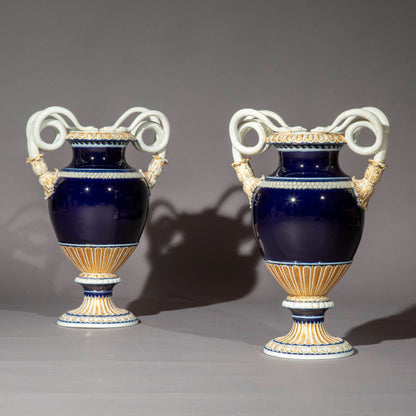 Large Pair of 19th Century Meissen Porcelain Serpent Vases