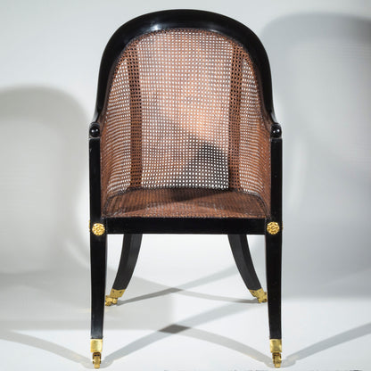 Regency Ebonised Klismos Bergere Armchair, attributed to Gillows