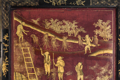 Fine Chinoiserie Red Lacquer Screen