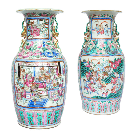 Close Pair of Large Chinese Famille Rose Vases