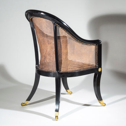 Regency Ebonised Klismos Bergere Armchair, attributed to Gillows