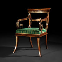 Large Regency Brass Inlaid Armchair, Attributed to George Oakley