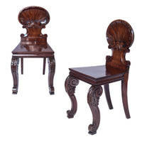 Rare Pair of Regency Scallop Back Hall Chairs