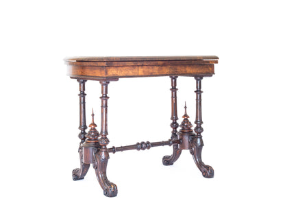 Victorian Burr Walnut and Marquetry Card Table