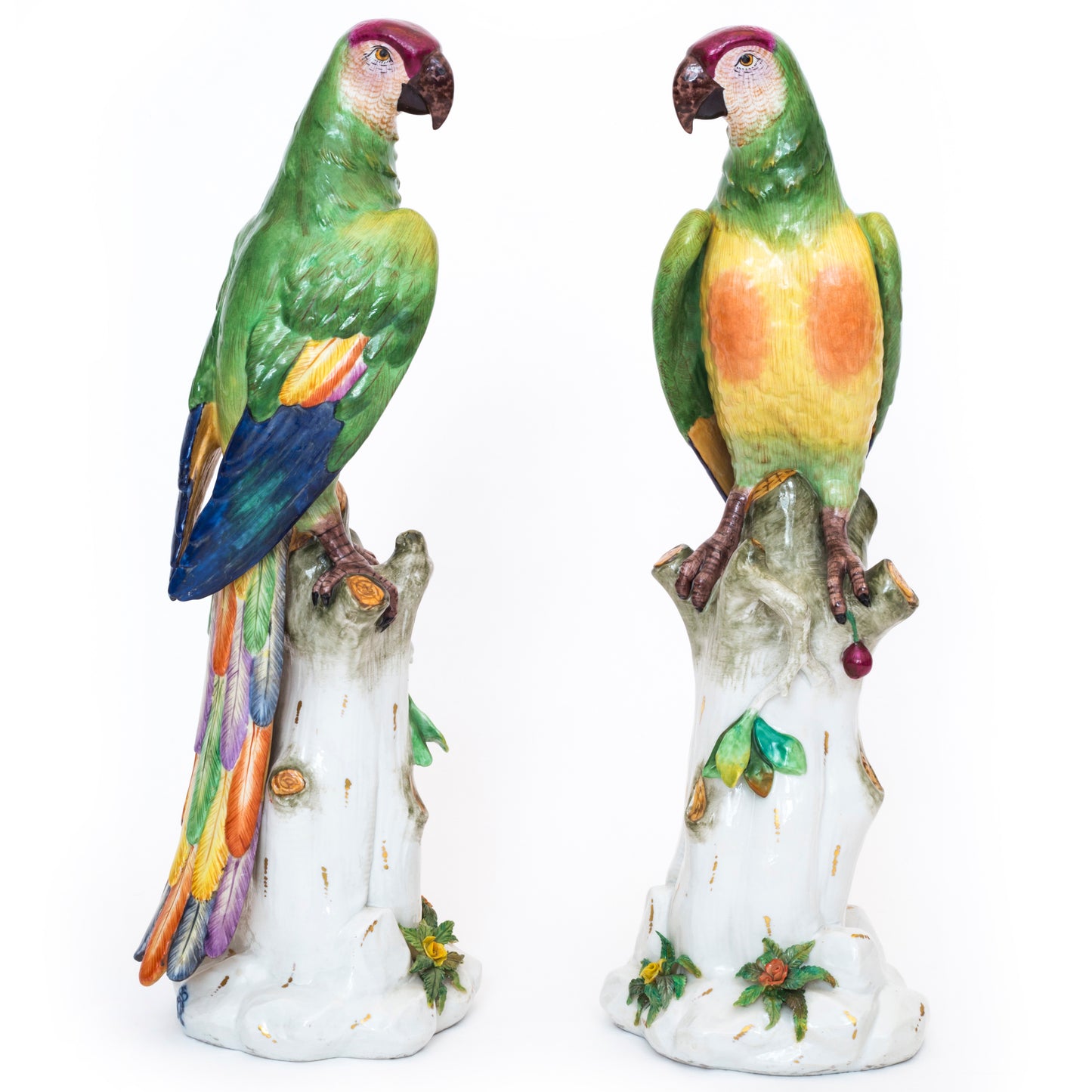 Massive Pair of Volkstedt Meissen Style Porcelain Macaw Parrots