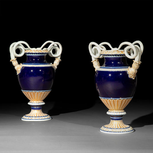 Large Pair of 19th Century Meissen Porcelain Serpent Vases