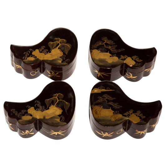 Set of Four Japanese Meiji Lacquer Jewellery Boxes