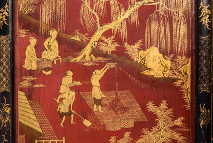 Fine Chinoiserie Red Lacquer Screen