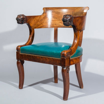 French Empire Mahogany Desk Armchair