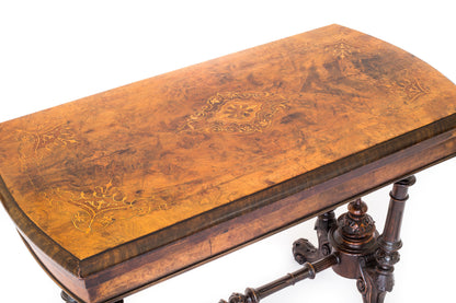 Victorian Burr Walnut and Marquetry Card Table