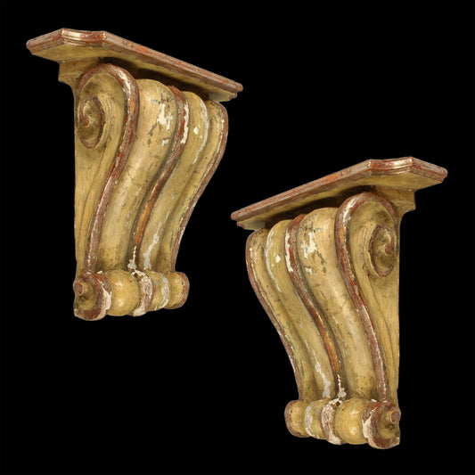 Pair of Large Italian Painted Wall Brackets