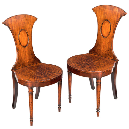 Pair of George III Mahogany Hall Chairs