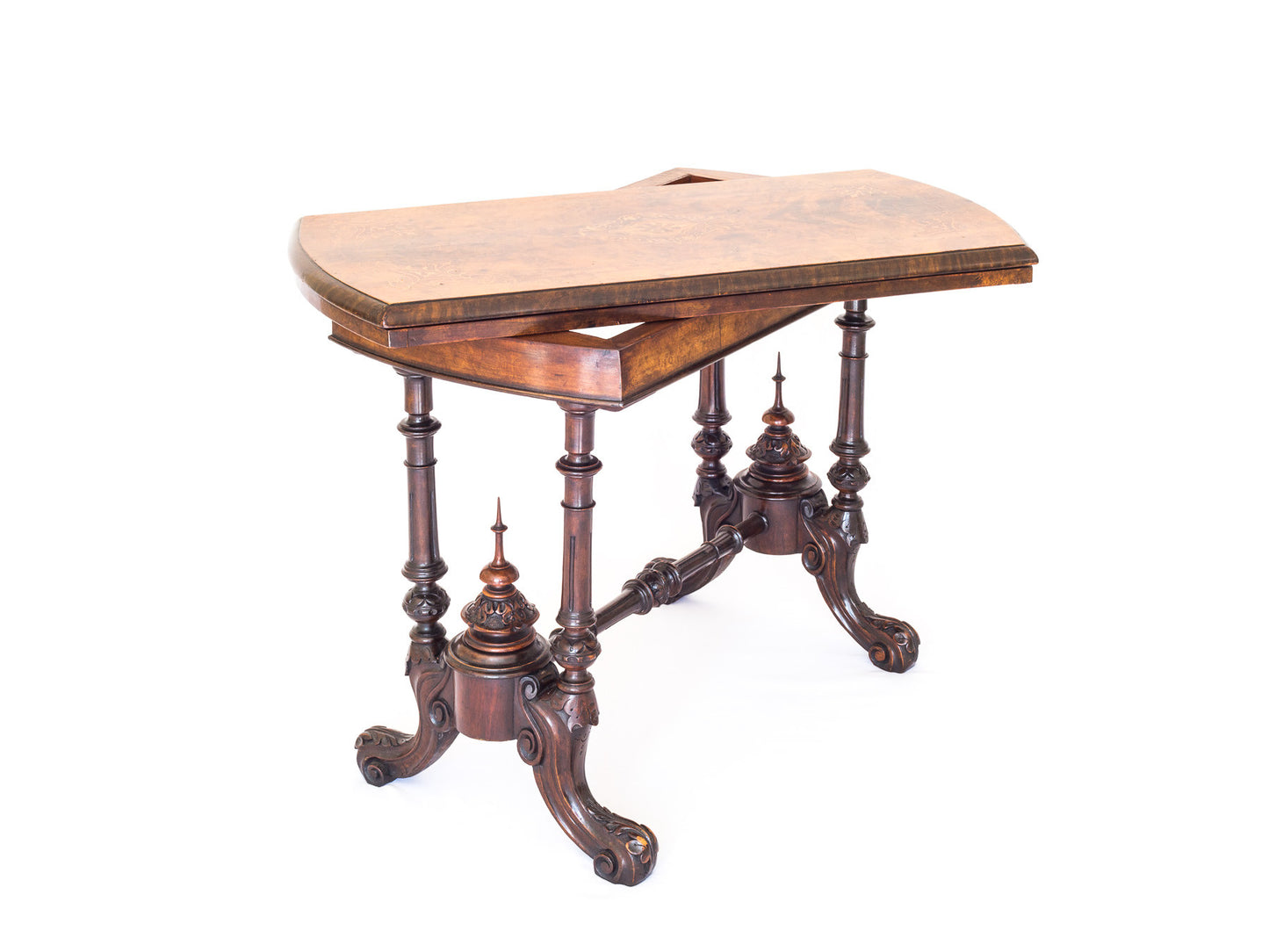 Victorian Burr Walnut and Marquetry Card Table