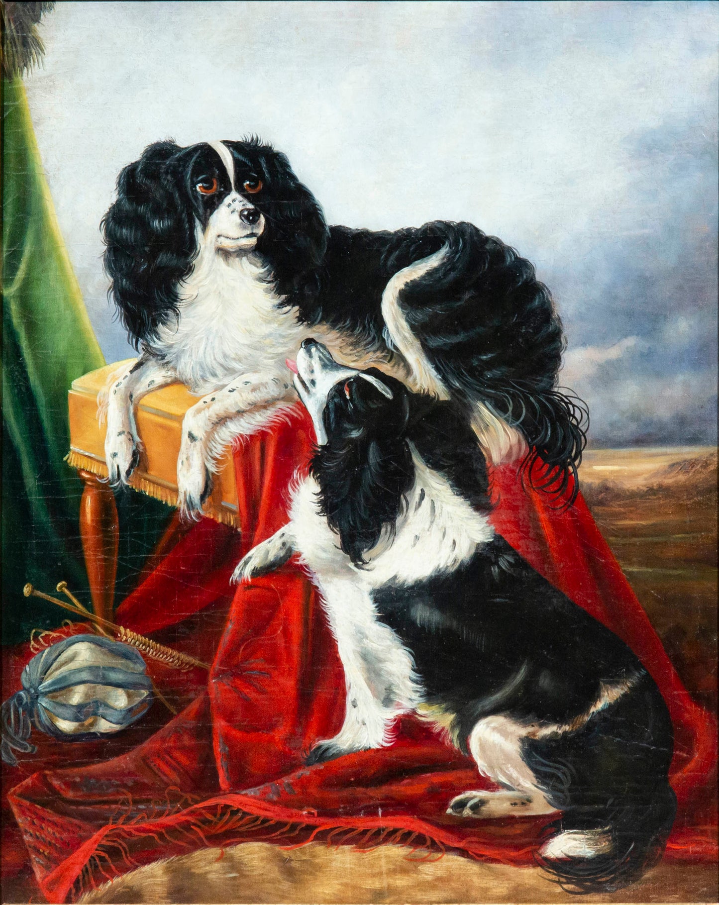 19th Century Painting of Two King Charles Spaniels