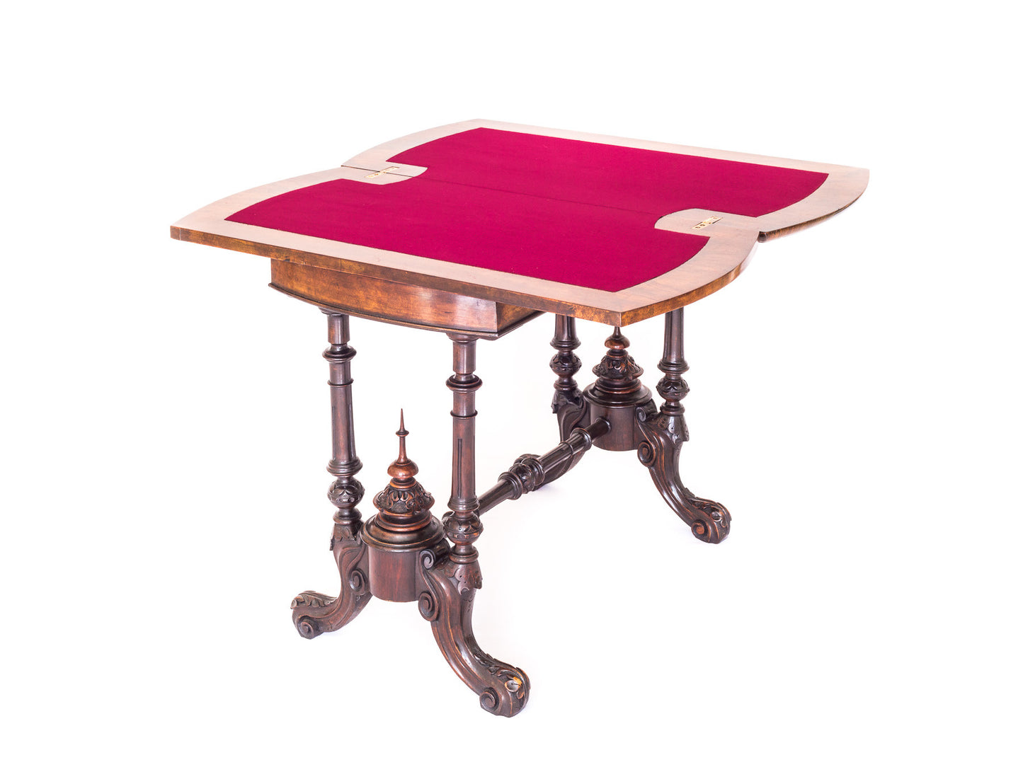 Victorian Burr Walnut and Marquetry Card Table