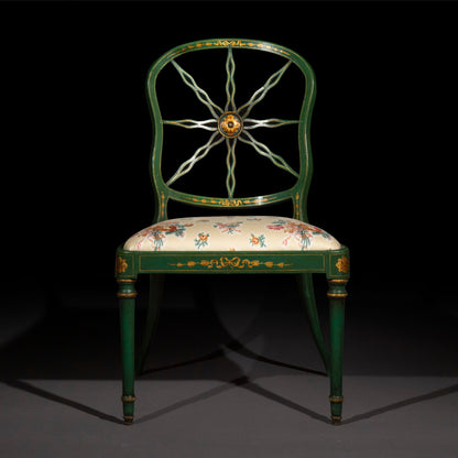 Set of Six George III Green Painted Chairs